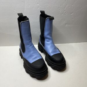 GANNI Placid Blue Mid Chelsea Boot - Size 38. Review Pictures